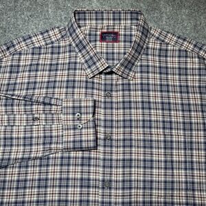 Untuckit Shirt Mens 3XL Blue Brown Wrinkle Free Button Up Long‎ Sleeve Plaid